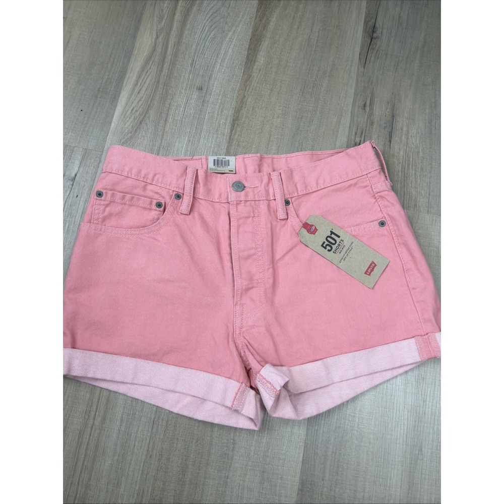 Levi's 501 Mid Rise Denim Shorts Womens 30 Coral Pink Cuffed 100% Cotton NWT